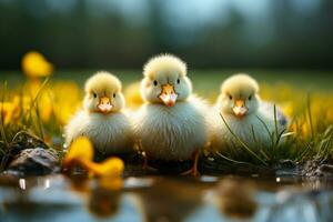 AI generated Cute fluffy small little yellow ducks AI Generated photo