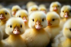 ai generado linda mullido pequeño pequeño amarillo patos ai generado foto