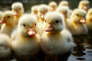 ai generado linda mullido pequeño pequeño amarillo patos ai generado foto