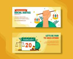 Social Justice Day Horizontal Banner Flat Cartoon Hand Drawn Templates Background Illustration vector