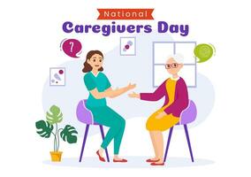 National Caregivers Day Vector Illustration on February 16th to Provide Selfless Personal Care and Physical Support in Healthcare Flat Background