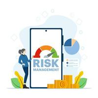 Risk management concept. business teams review and evaluate and analyze risks. Risky task. Business and investment concept. Risk of large text and level buttons. Flat vector illustration on background