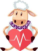 Sheep with broken heart, illustration, vector on white background.