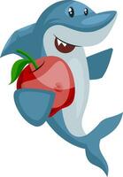 Shark with apple, illustration, vector on white background.