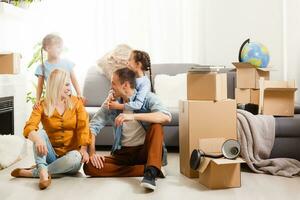 family moving into their new home photo