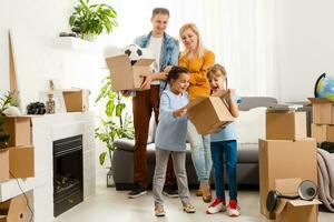 family moving into their new home photo