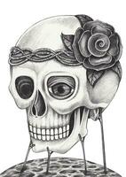 Skull tattoo surrealist design by hand drawing on paper. vector