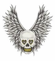 Skull tattoo wings angel design by hand drawing on paper. vector