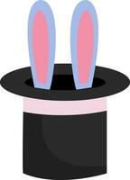 A magician's hat that displays only the ears of a rabbit vector or color illustration