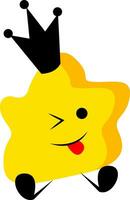 A yellow-colored cute little queen star with its tongue hanging out vector or color illustration