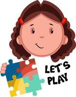 Girl with puzzle, illustration, vector on white background.