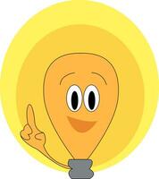 A brown-colored cartoon light bulb laughing vector or color illustration