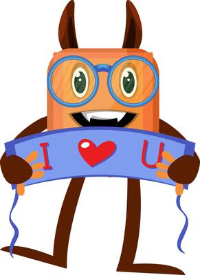 Monster with i love you, illustration, vector on white background.
