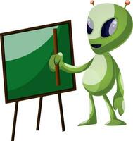 Alien with blackboard, illustration, vector on white background.