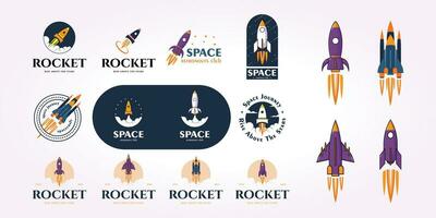 rocket logo design bundle, spaceship illustration vector set, spaceship icon emblem bundle