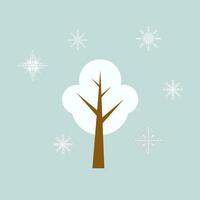 Chistmas tree and snow flakes on light blue background, with snow on it vector