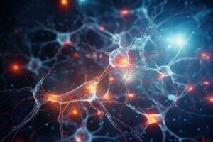 AI generated Neuron cell, 3D illustration, computer generated, abstract background, Artificial intelligence, connections, and nucleus in the concept of interconnected neurons, AI Generated photo