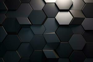 AI generated Abstract black hexagon background. 3d rendering toned image, Abstract hexagonal geometric ultra-wide background, Structure of lots of hexagons of carbon fiber, AI Generated photo