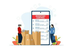 Concept of product inventory management, inventory control, Warehouse management, Managing incoming and outgoing goods, Illustration for websites, landing pages, mobile apps, posters and banners. vector