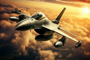 AI generated Fighter jet in the sky. 3d render. Image with clipping path, An F-16 fighter jet in the air, AI Generated photo