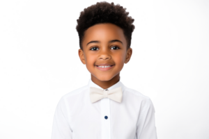 AI generated Happy multiracial boy isolated on transparent background. Portrait of black boy looking at camera. African american child png