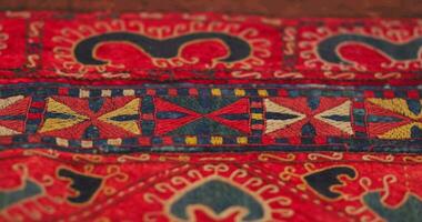 Closeup of ornament and patterns of Samarkand carpets, Uzbekistan. video