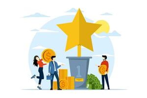 Achievement winning concept, business, employee recognition and best worker competition award team celebrating winning winning business concept. Vector template illustration of landing page website.