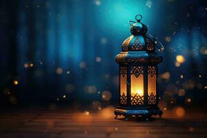 AI generated Ramadan Kareem background with arabic lanterns and mosque, arabic lantern of ramadan celebration background illustration, AI Generated photo