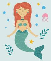 Vector cartoon cute mermaid, flat design