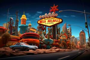 AI generated Universal Studios in Las Vegas. Universal Studios is a theme park located on the Las Vegas Strip, Welcome to Never Sleep city Las Vegas, AI Generated photo