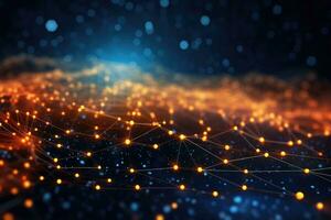 AI generated 3d rendering of abstract technology background with connecting dots and lines. Network concept, Abstract digital background with binary code flowing through a network of interconnected photo