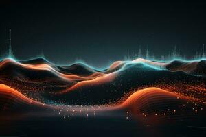 AI generated 3d rendering of abstract digital landscape with flowing particles on black background, Abstract digital background featuring flowing waves and data points, AI Generated photo