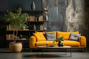 AI generated The space is decorated with neutral colors and minimalist accents. A large window provides ample natural light, and a potted plant adds a touch of greenery. photo