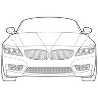 car outline blueprint vector. front view car with line art style. isolated car vector art. hand drawn car vector.
