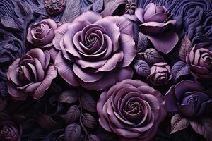 AI generated a group of purple roses. The roses are in full bloom and are arranged in a way that creates a beautiful and intricate pattern. photo