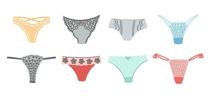 Female underpants isolated on white background. Vector flat illustrations set