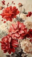 AI generated A bouquet of red and pink flowers is arranged on a white background in a way that highlights the delicate petals and vibrant colors of each flower. photo