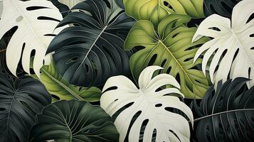 AI generated This high-quality and realistic rendering of monstera leaves showcases the beauty of nature with its overlapping pattern of green and white shades. photo