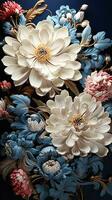 AI generated Stunning macro photograph of a white flower with delicate petals and a bright yellow center, isolated against a vibrant blue backdrop. photo
