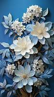 AI generated A profusion of pink, white, and blue flowers blooms on a bush, creating a visually appealing and mesmerizing sight. The delicate petals of the flowers are captured in sharp detail photo