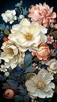 AI generated This beautiful and intricate illustration of a bouquet of flowers showcases the beauty of nature with its overlapping pattern of red, orange, and pink shades. photo