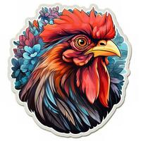 AI generated The hen eyes are large and intelligent, and its feathers are a variety of bright colors. The painting is highly detailed, and the hen feathers and skin have a realistic texture. photo