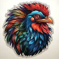 AI generated Colorful digital art of a rooster head with a flowing mane and vibrant colors. A majestic portrait with intricate details and a sense of dynamism. photo