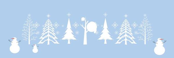 A snowy park trees. People make snowman and sledding in forest. Concept of active recreation. Happy winter holidays vector