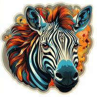 AI generated This mesmerizing digital art depicts a vibrant zebra head with colorful fur and piercing eyes. The zebra expression is one of strength and determination photo