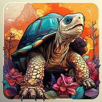 AI generated This enchanting digital art piece captures the beauty and serenity of nature. A brightly colored turtle sits in a field of wildflowers, its shell blending in perfectly photo