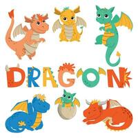 dragones vector conjunto en dibujos animados estilo.