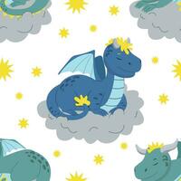 linda sin costura modelo con dormido dragones, nubes y estrellas. vector