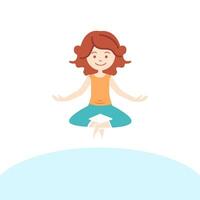 yoga contento niña niño. meditación, tranquilidad práctica vector