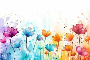 AI generated Floral background with watercolor splashes and place for your text, Watercolors flowers background, abstract flowers made from watercolor paint splashes, AI Generated photo